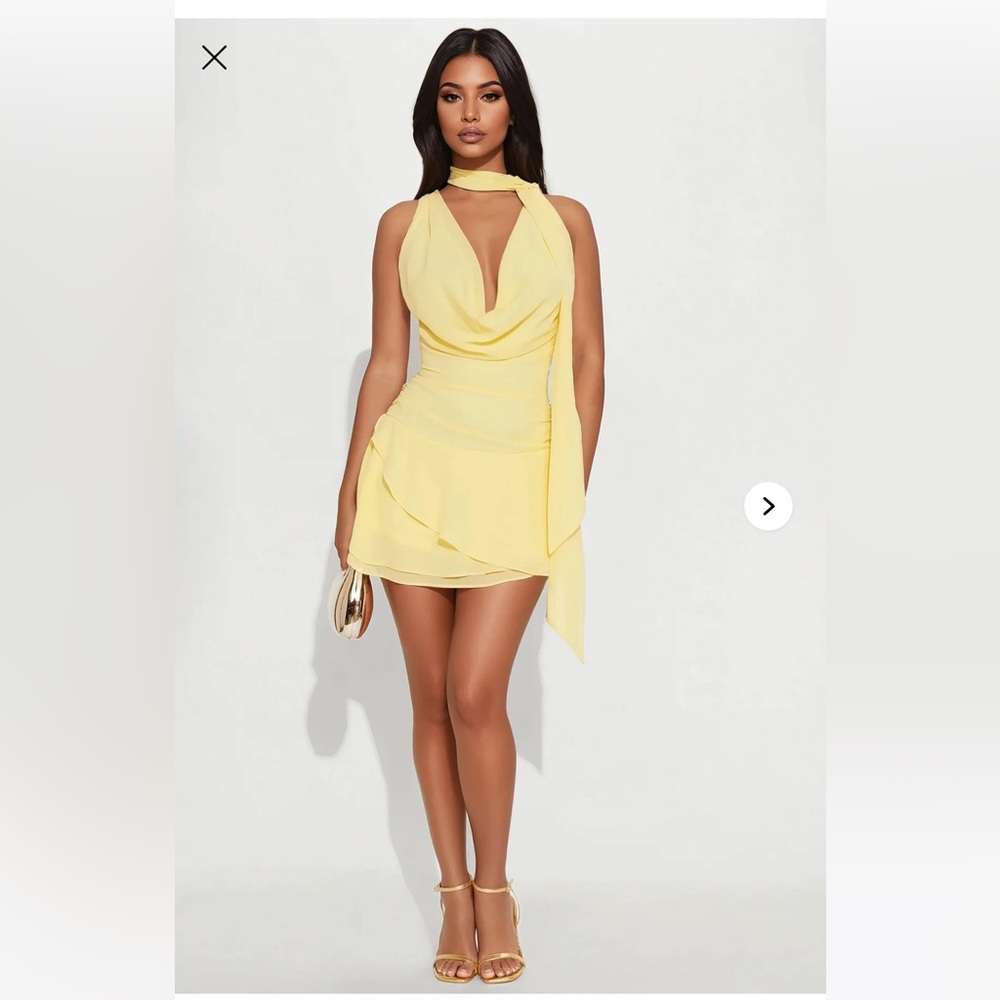 Fashion nova Daphne Chiffon Cowl Neck Mini Dress - Yellow
